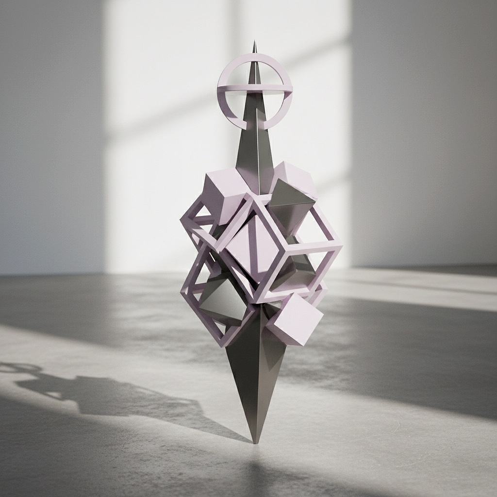 Abstract geometric map marker in graphite and lavender colors, no text